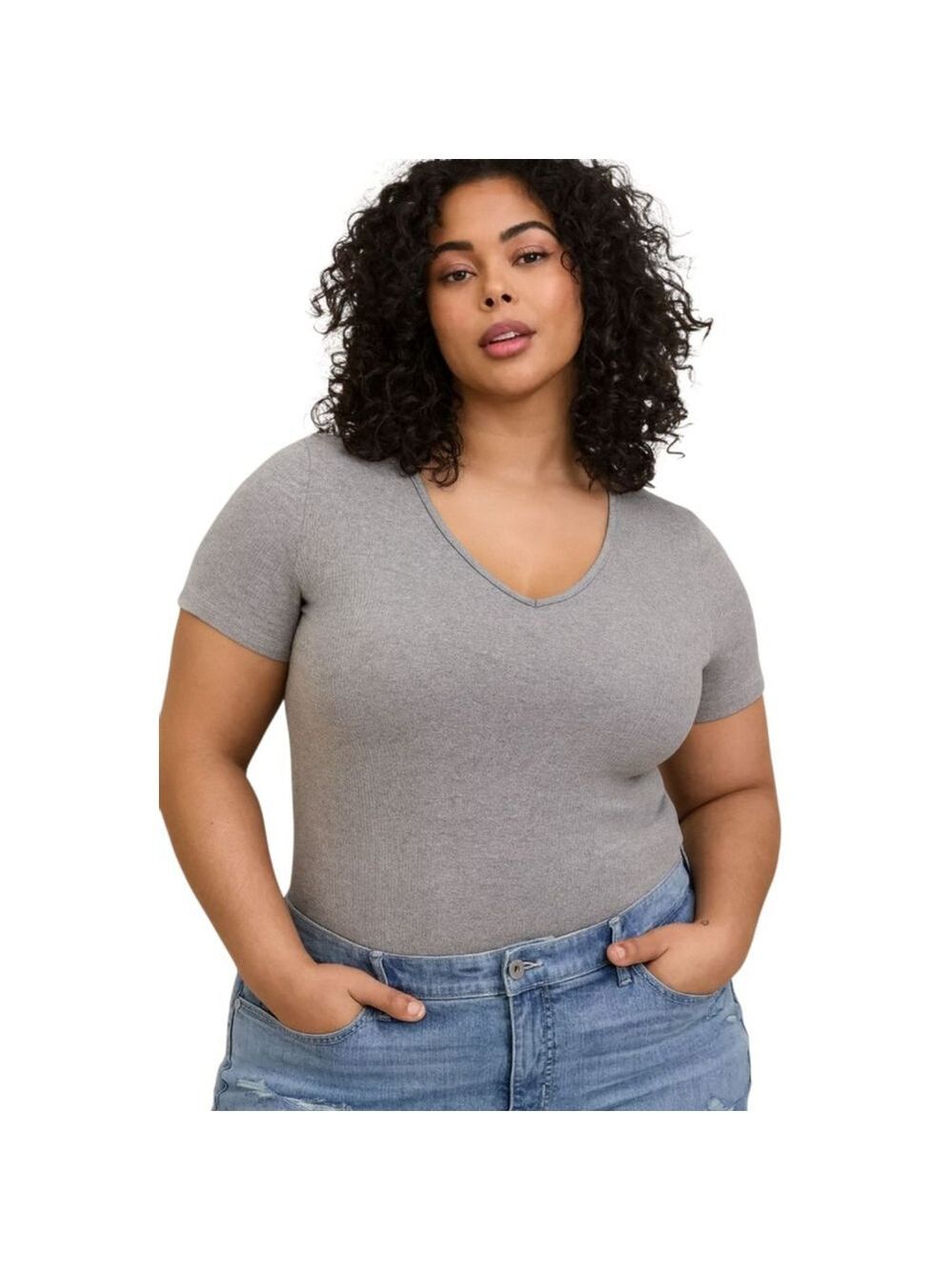 Torrid Super Soft Rib Knit V-Neck Tee Heather Gray Women’s 2X